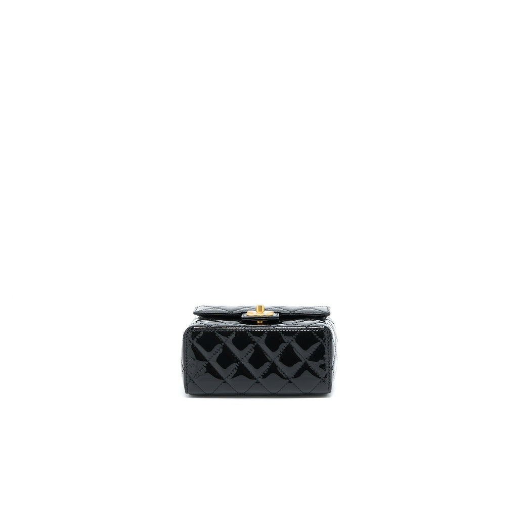 CHANEL 22K RETRO CLASSIC NEW SQUARE MINI FLAP BAG PATENT BLACK BRUSHED GHW (MICROCHIP)