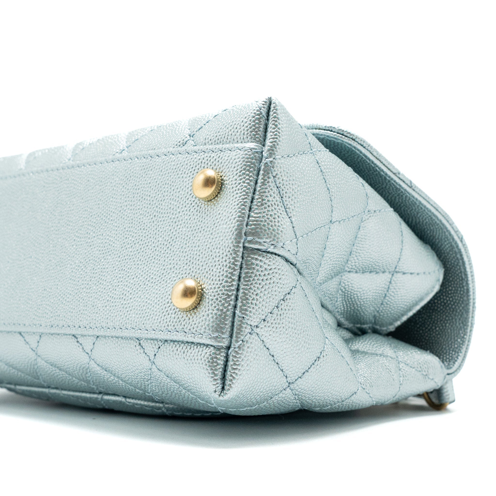 CHANEL SMALL COCO HANDLE CAVIAR METALLIC LIGHT BLUE BRUSHED GHW (MICROCHIP)