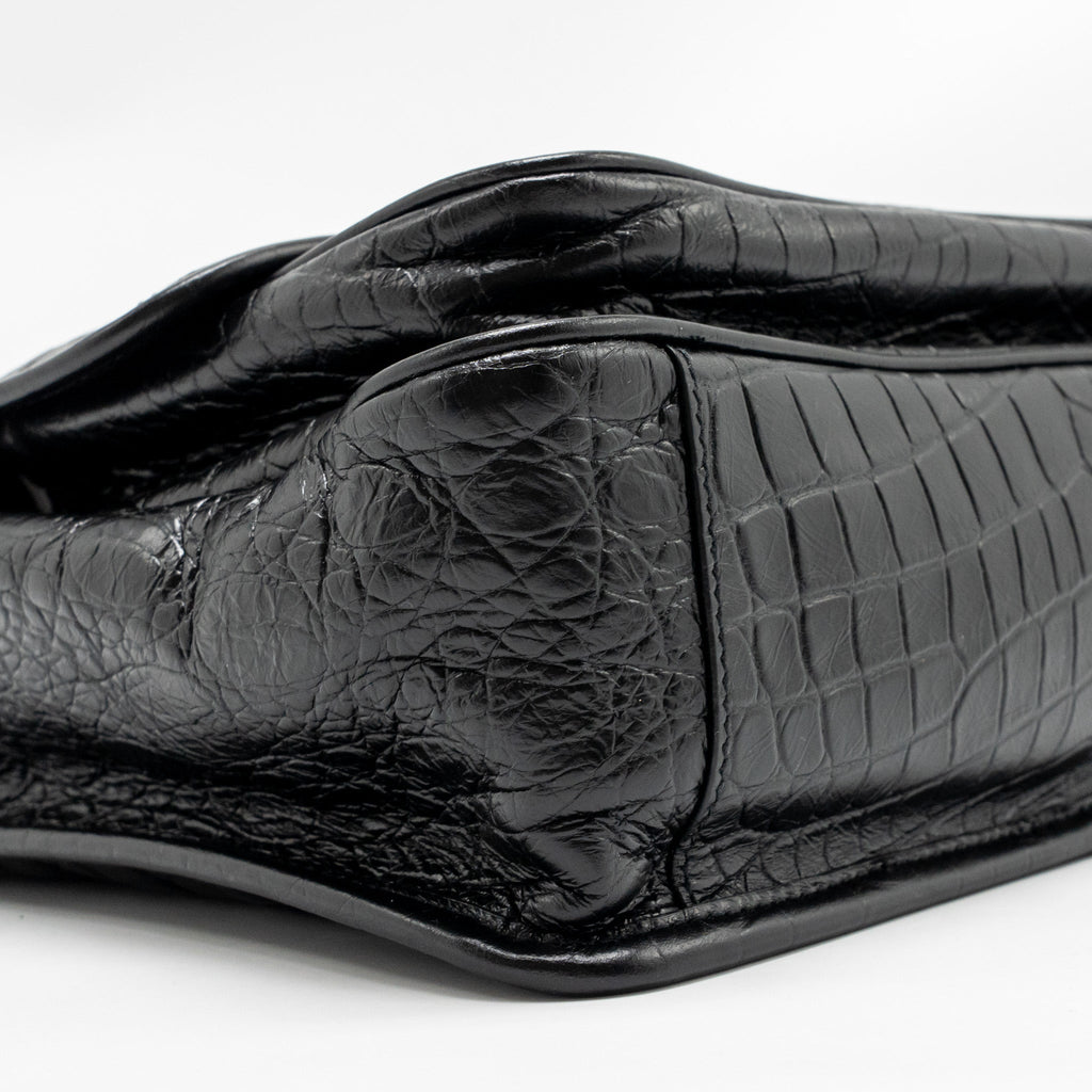 SAINT LAURENT / YSL MEDIUM NIKI BAG CROCODILE-EMBOSSED BLACK CALFSKIN BLACK HARDWARE