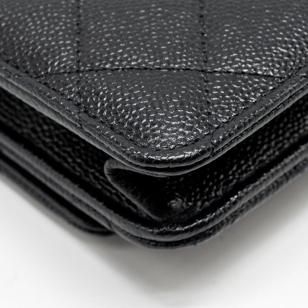 CHANEL DETAILED CC LOGO WALLET ON CHAIN CAVIAR BLACK GHW (MICROCHIP)