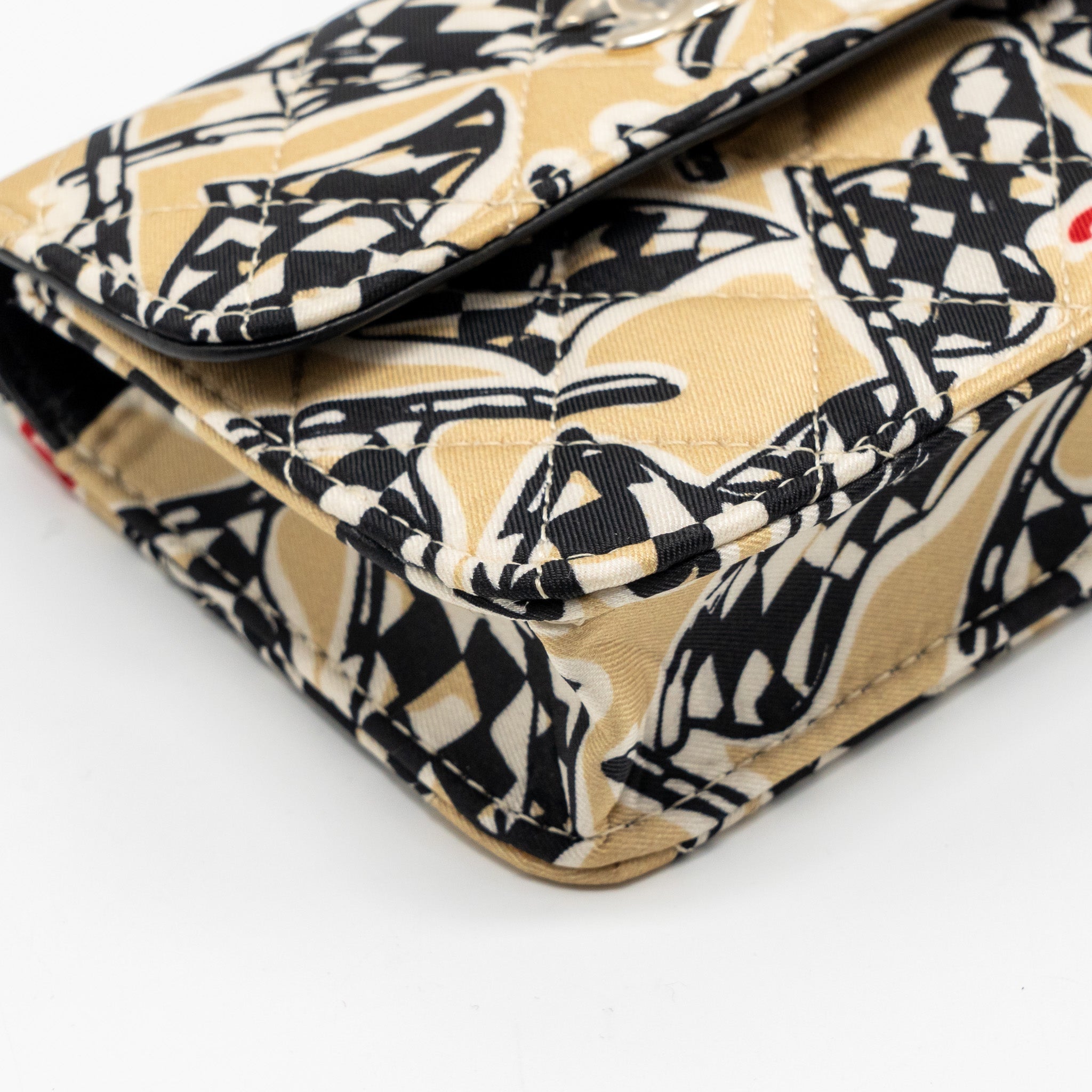 CHANEL MINI FLAP CLUTCH WITH CHAIN FABRIC BEIGE/MULTICOLOUR LGHW(MICROCHIP)