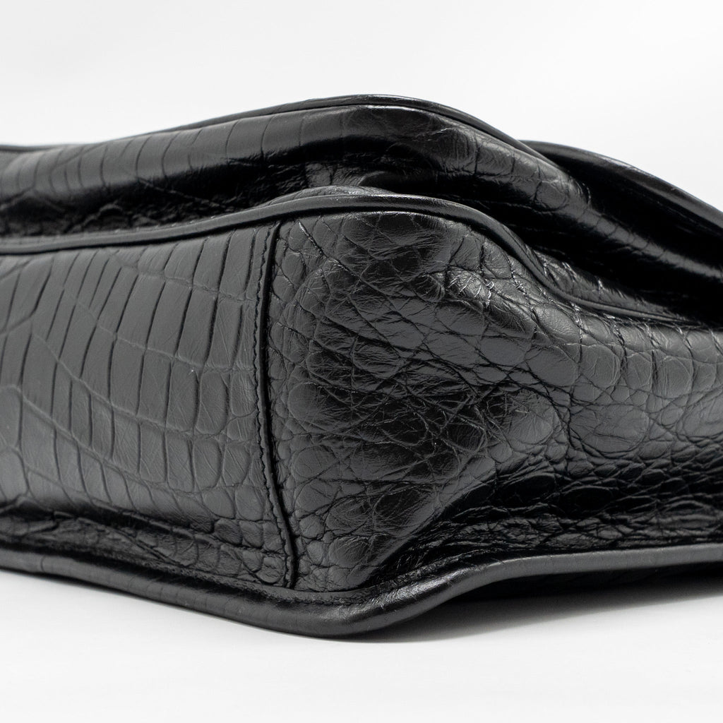 SAINT LAURENT / YSL MEDIUM NIKI BAG CROCODILE-EMBOSSED BLACK CALFSKIN BLACK HARDWARE