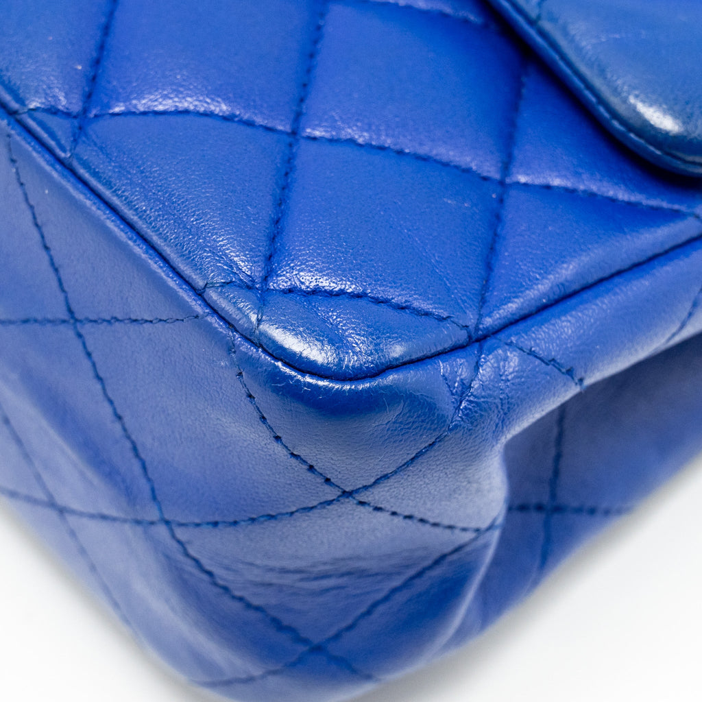 CHANEL MEDIUM CLASSIC DOUBLE FLAP BAG LAMBSKIN BLUE SHW