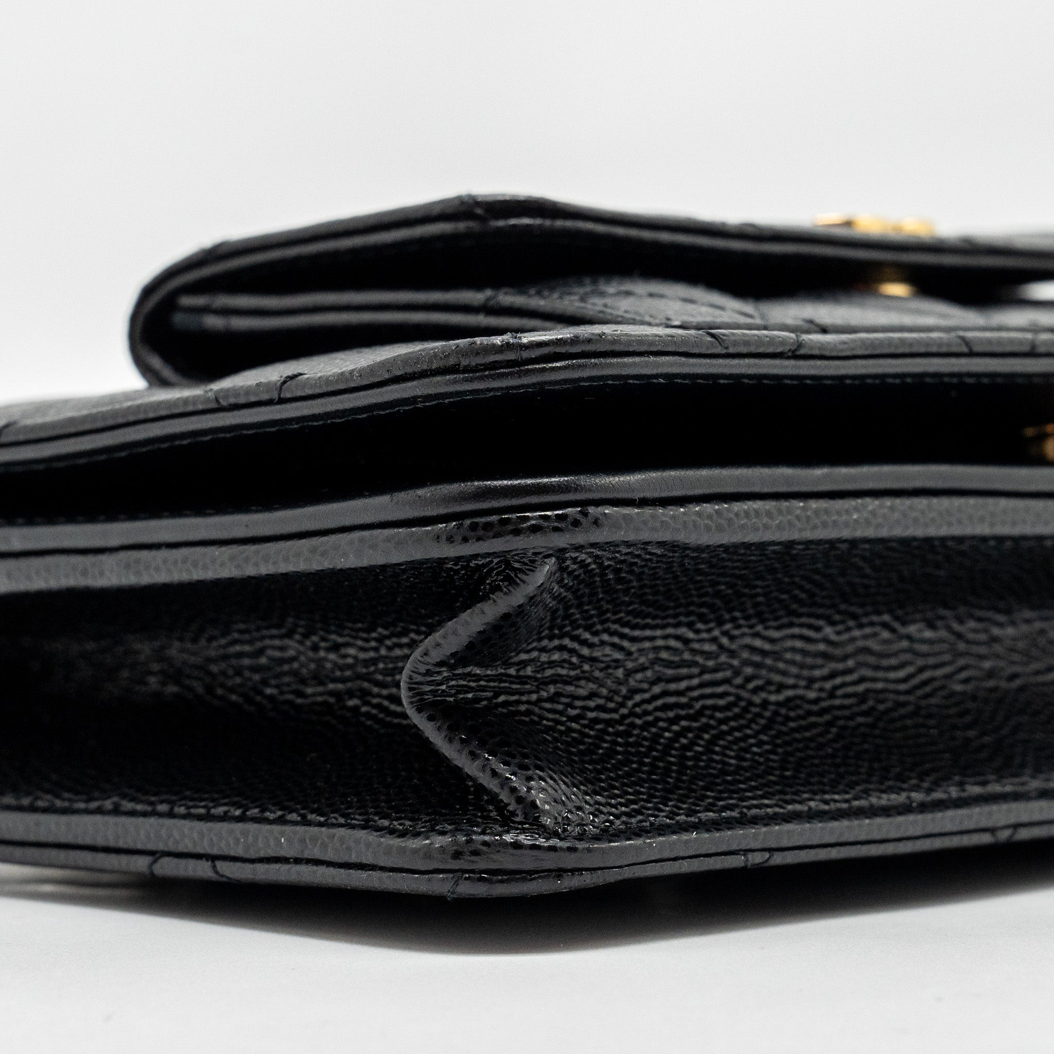 CHANEL FLAP WALLET WITH CHAIN CAVIAR BLACK GHW (MICROCHIP)
