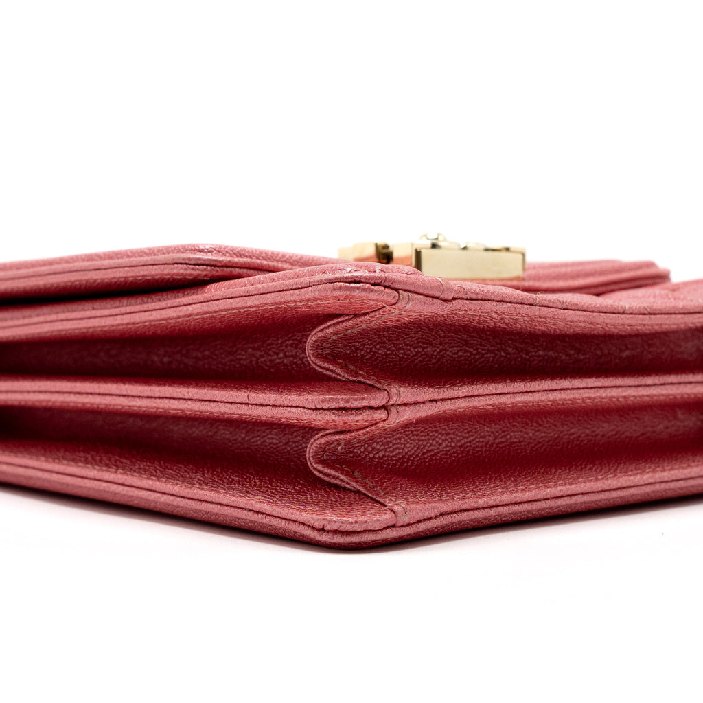 CHANEL VERTICAL BOY BAG METALLIC GRAINED CALFSKIN PINK LGHW