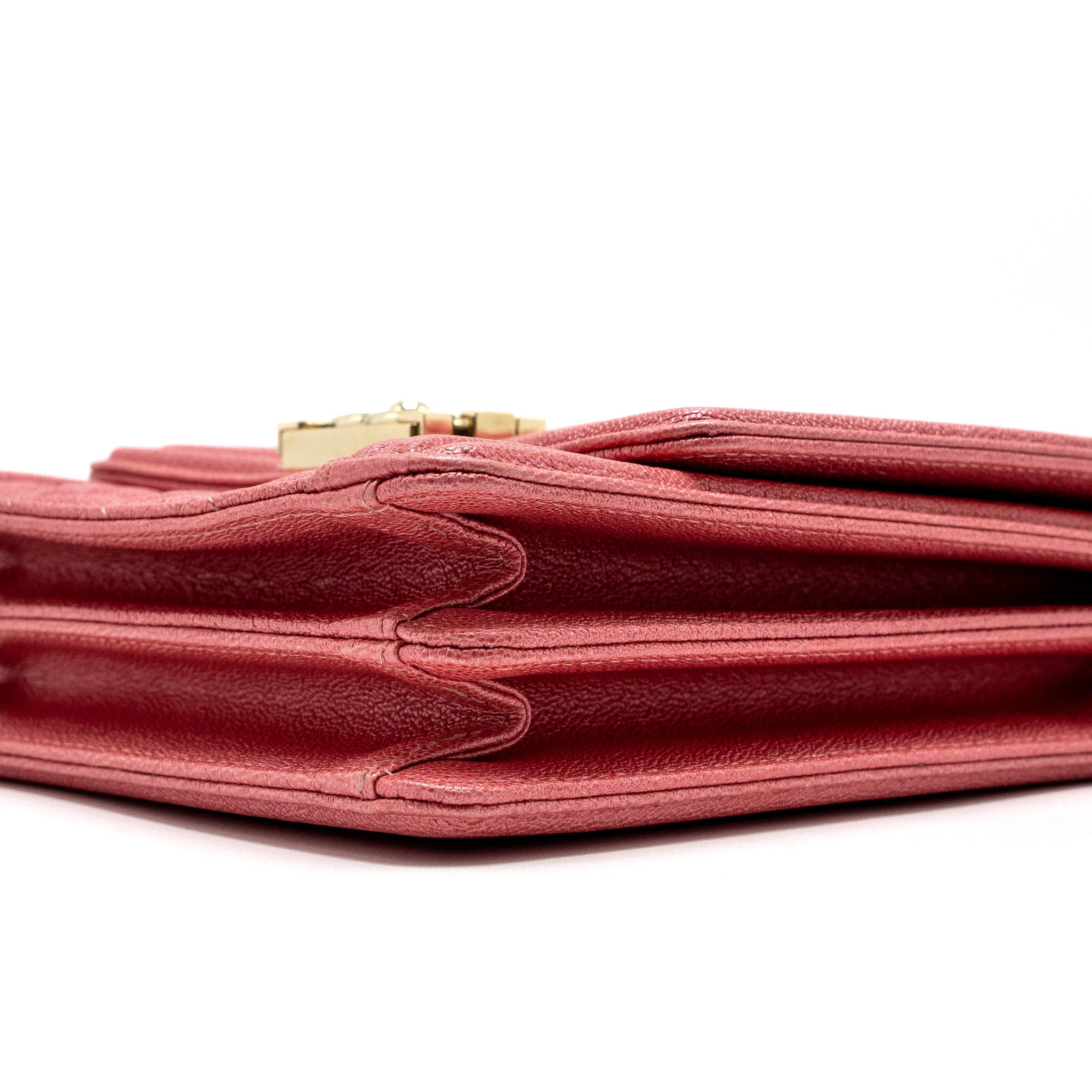 CHANEL VERTICAL BOY BAG METALLIC GRAINED CALFSKIN PINK LGHW