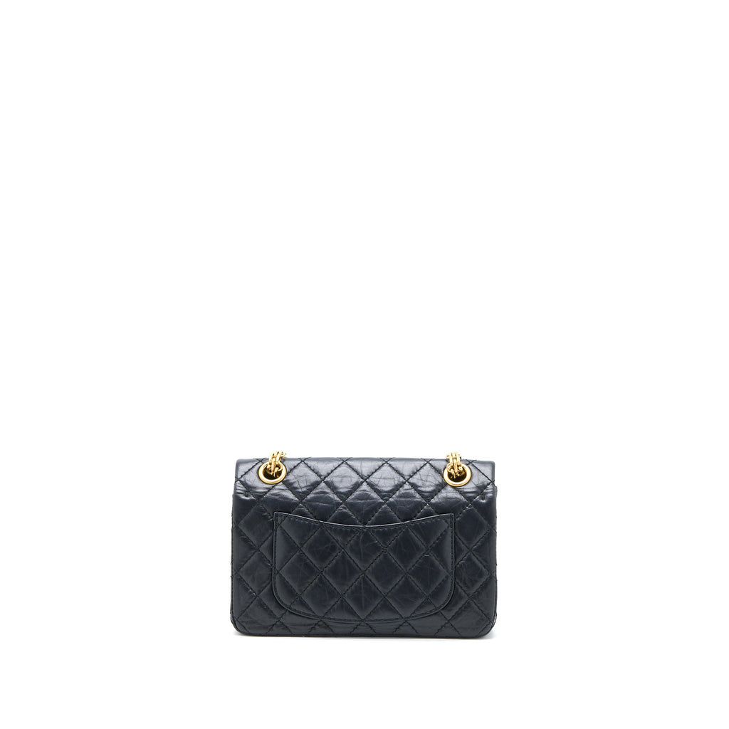 CHANEL MINI 2.55 REISSUE FLAP BAG AGED CALFSKIN BLACK BRUSHED GHW (MICROCHIP)