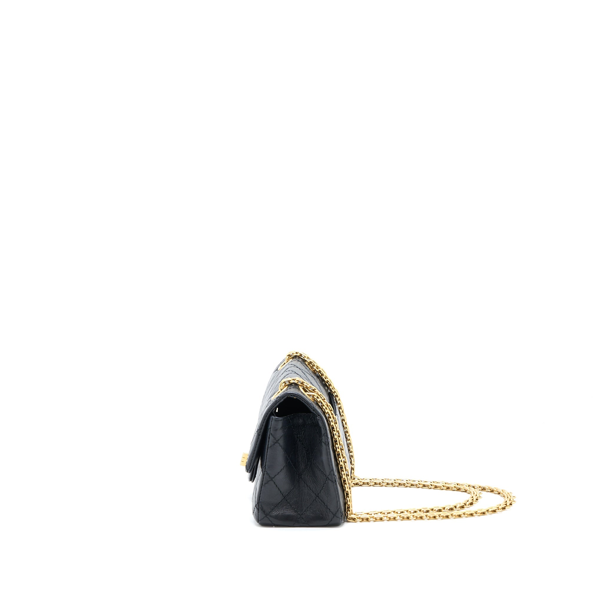 CHANEL MINI 2.55 REISSUE FLAP BAG AGED CALFSKIN BLACK BRUSHED GHW (MICROCHIP)