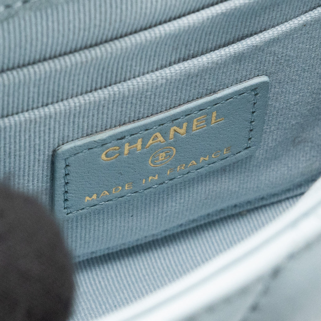 CHANEL TOP HANDLE MINI FLAP BAG LAMBSKIN LIGHT BLUE LGHW