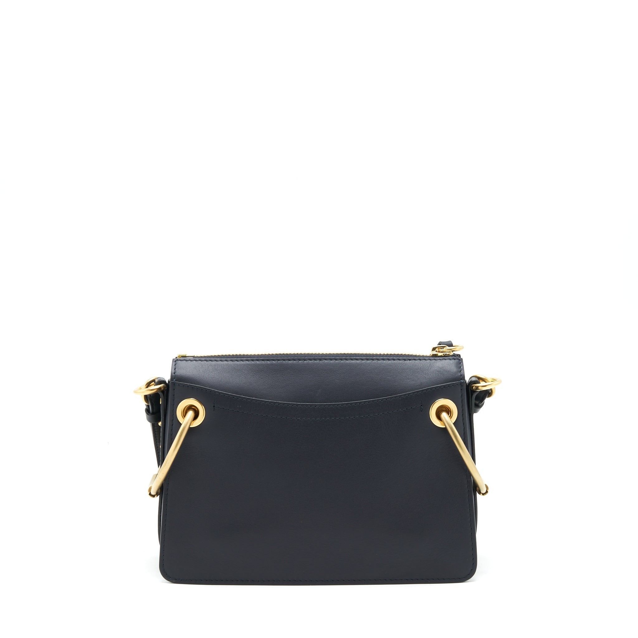 CHLOE LOGO PRINT SHOULDER BAG NAVY GHW