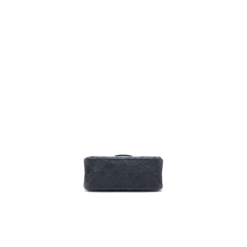 CHANEL MINI 2.55 REISSUE FLAP BAG AGED CALFSKIN BLACK BRUSHED GHW (MICROCHIP)