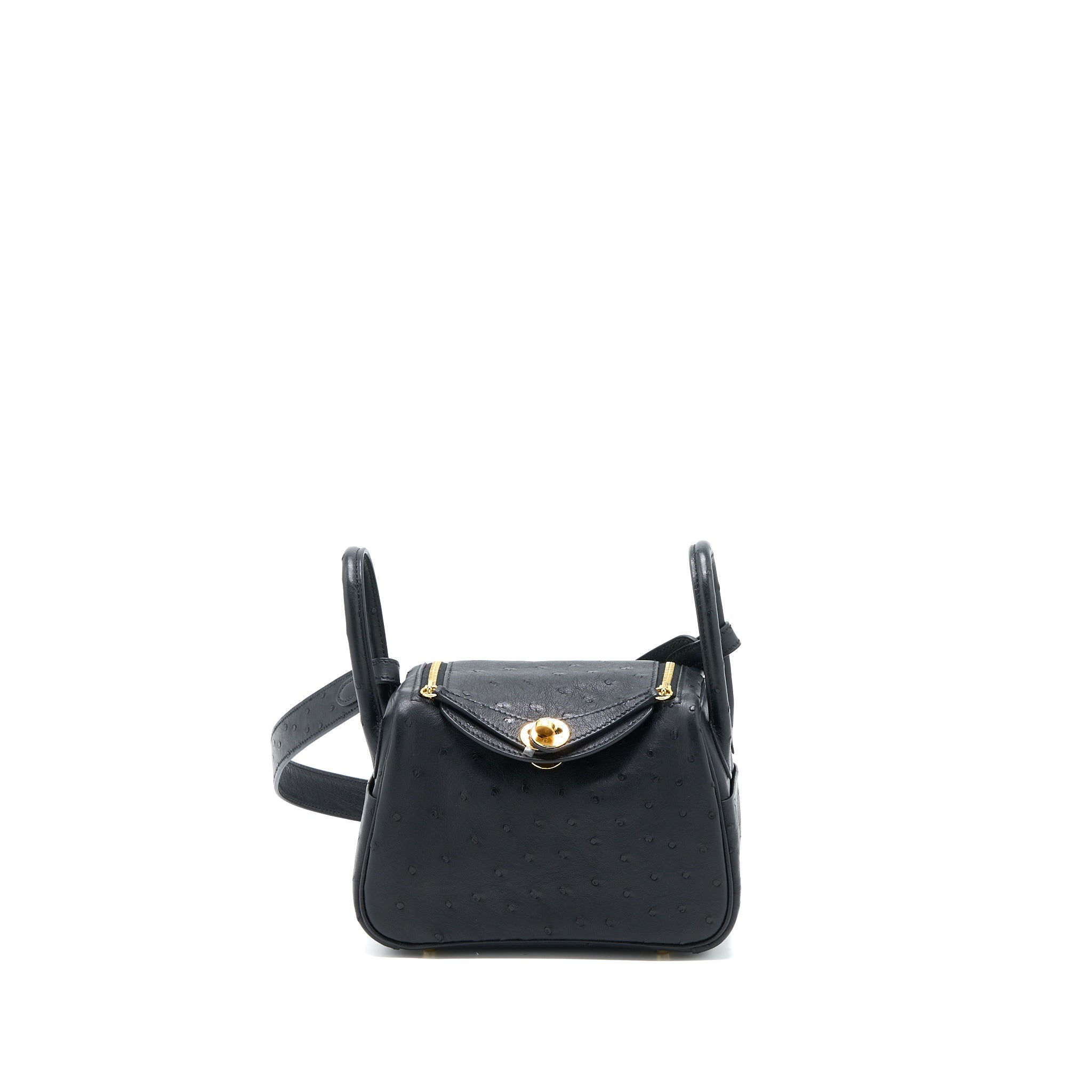 HERMES MINI LINDY OSTRICH BLACK GHW