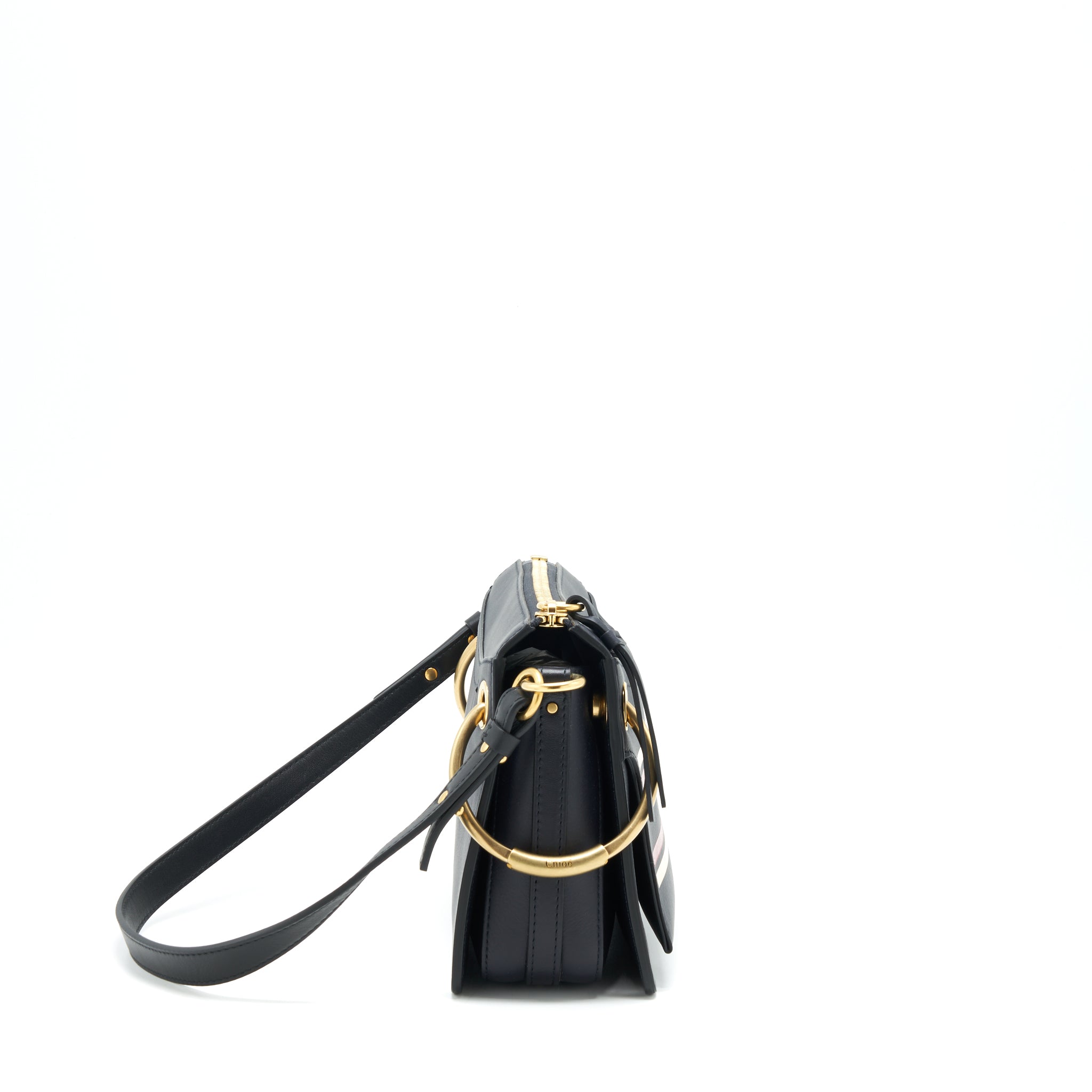 CHLOE LOGO PRINT SHOULDER BAG NAVY GHW