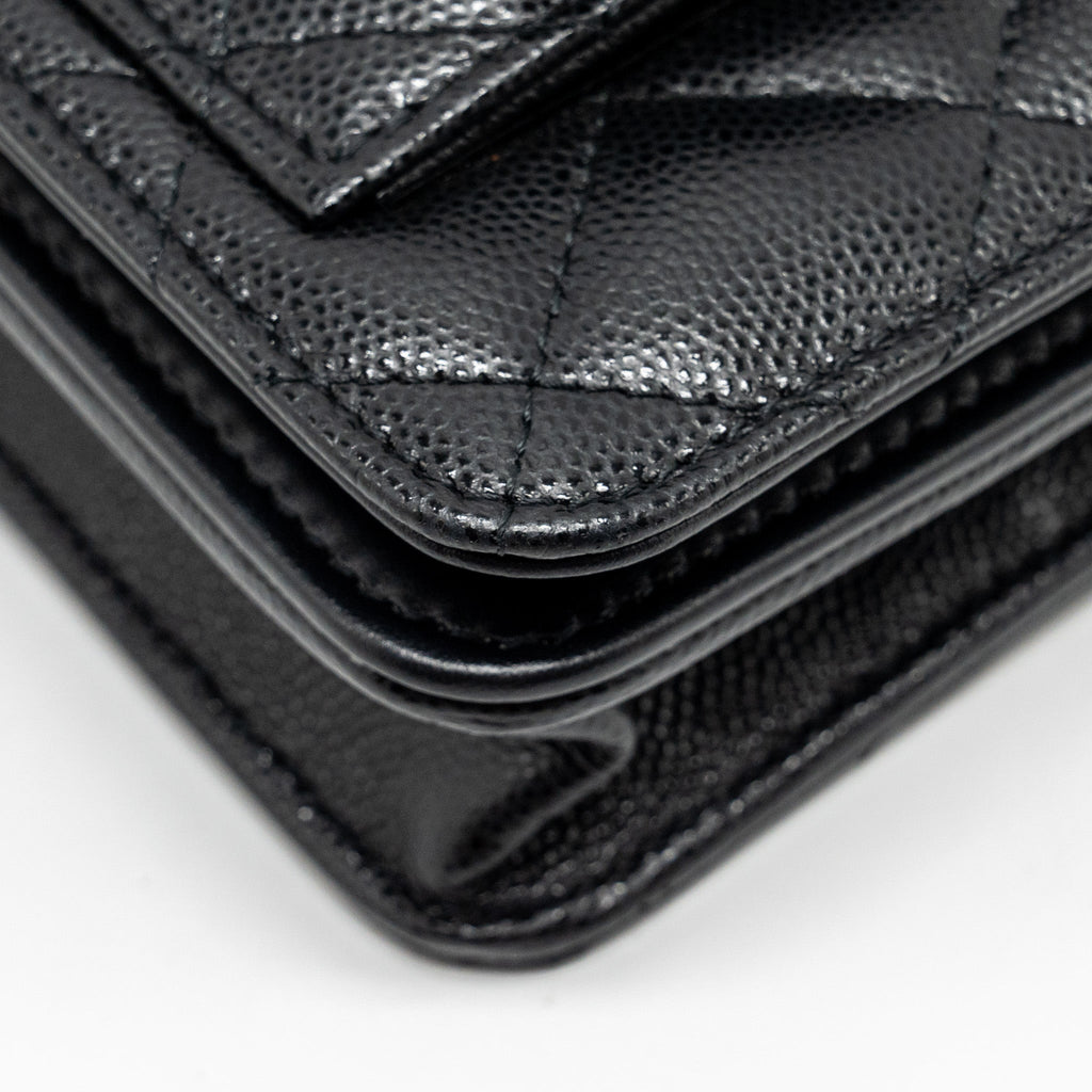 CHANEL FLAP WALLET WITH CHAIN CAVIAR BLACK GHW (MICROCHIP)