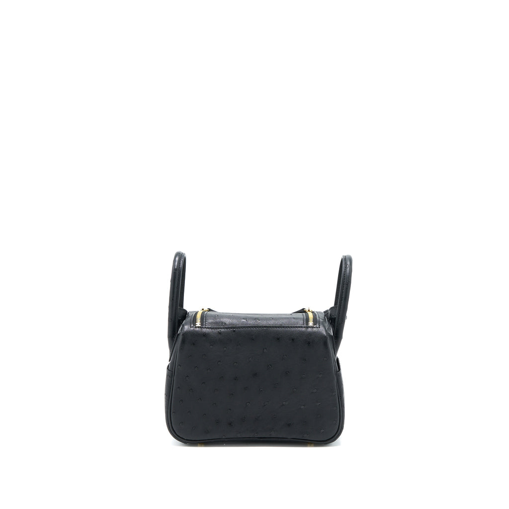 HERMES MINI LINDY OSTRICH BLACK GHW