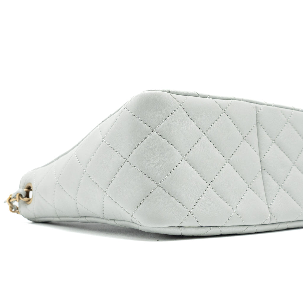CHANEL PEARL CRUSH HOBO BAG LAMBSKIN LIGHT GREY BRUSHED GHW (MICROCHIP)