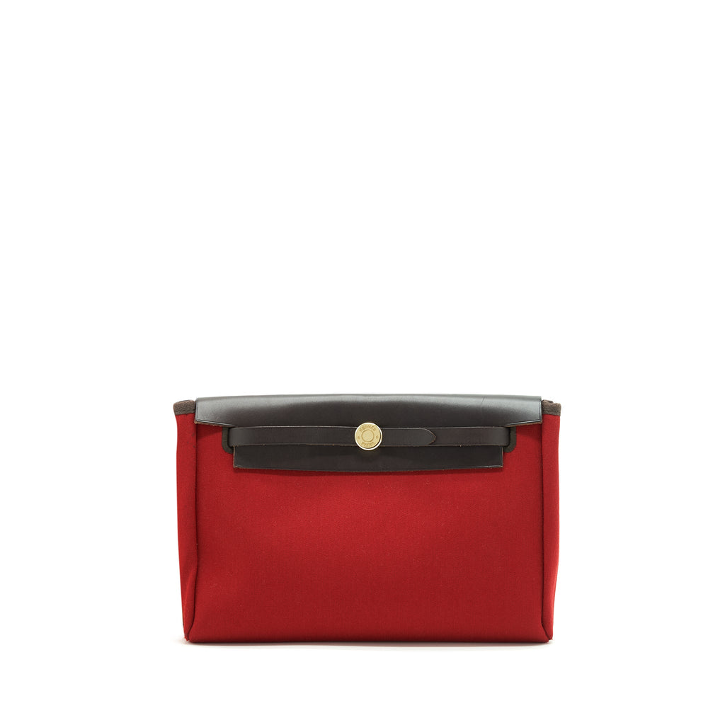 HERMES HERBAG CLUTCH BAG CANVAS ORANGE/RED