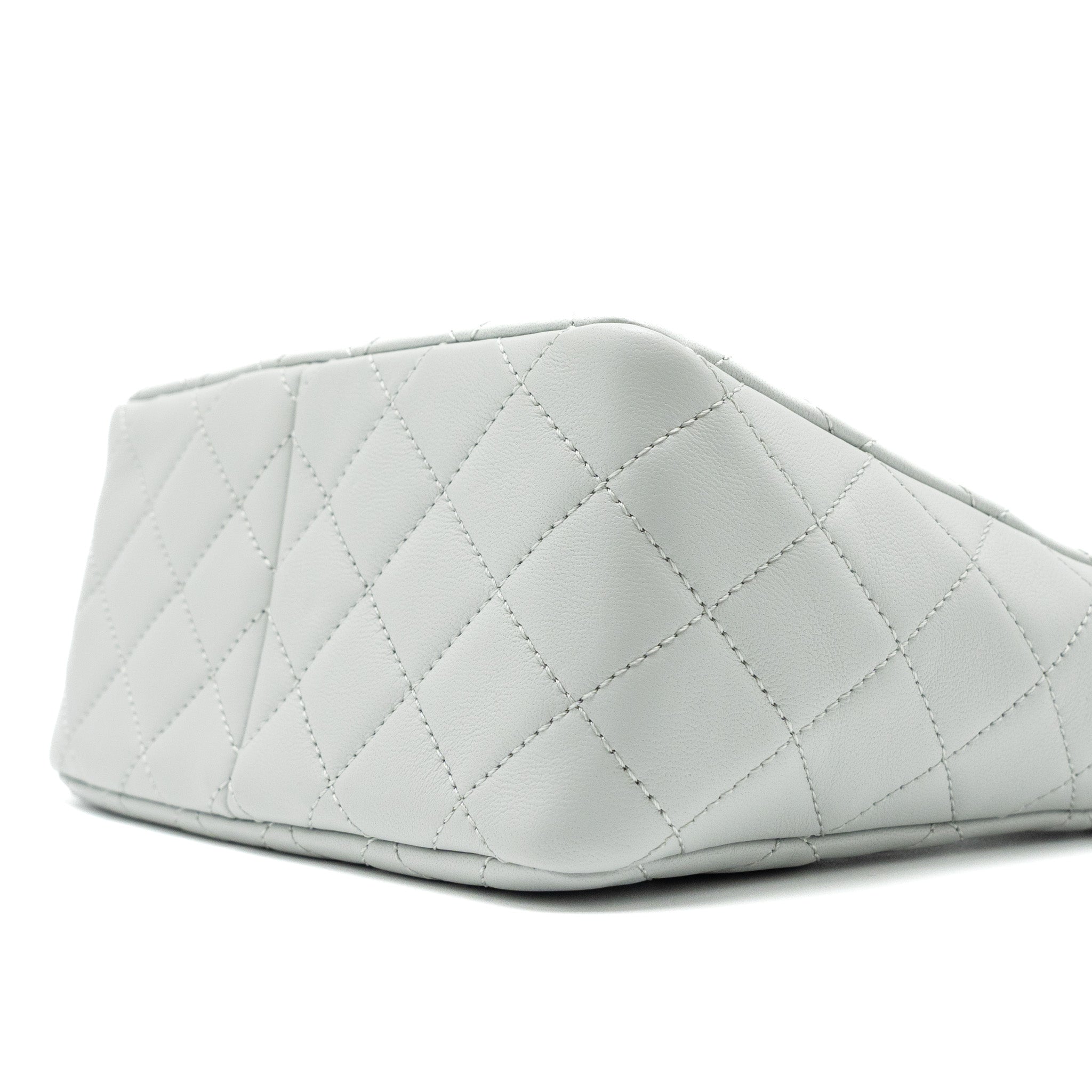 CHANEL PEARL CRUSH HOBO BAG LAMBSKIN LIGHT GREY BRUSHED GHW (MICROCHIP)