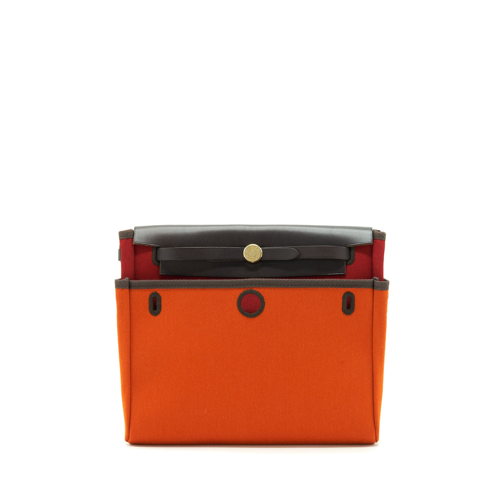 HERMES HERBAG CLUTCH BAG CANVAS ORANGE/RED