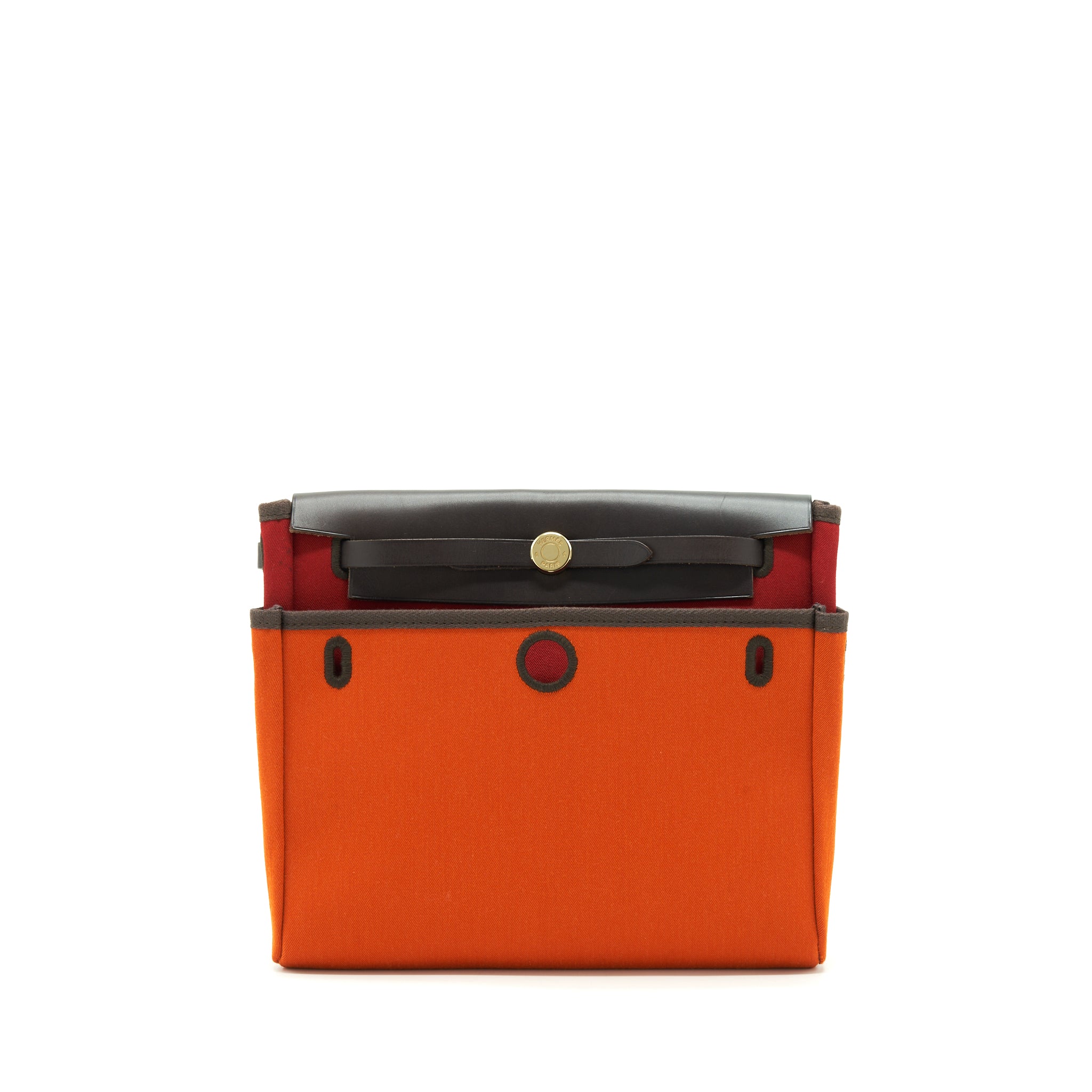HERMES HERBAG CLUTCH BAG CANVAS ORANGE/RED