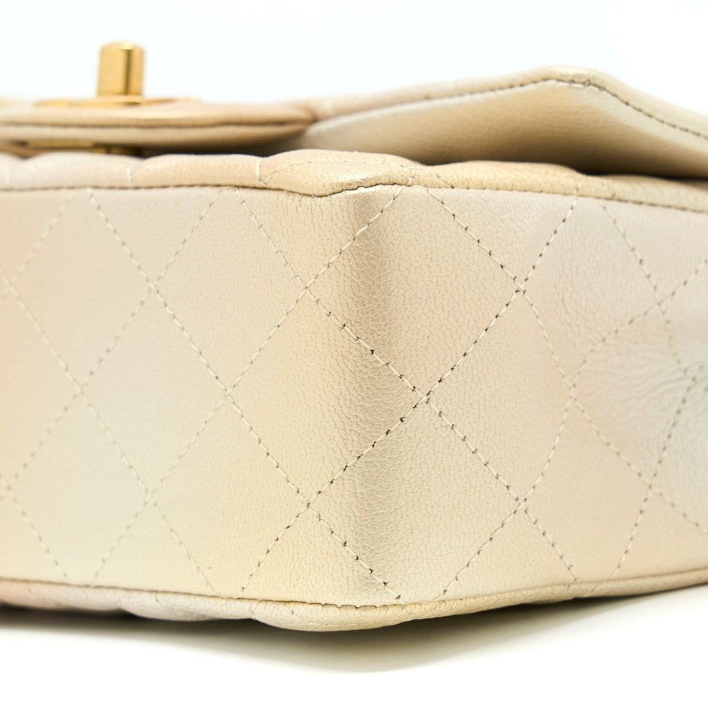 CHANEL 22C MINI RECTANGULAR FLAP BAG GOATSKIN OMBRE BEIGE BRUSHED GHW(MICROCHIP)