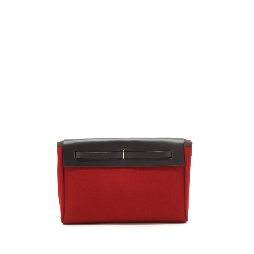 HERMES HERBAG CLUTCH BAG CANVAS ORANGE/RED