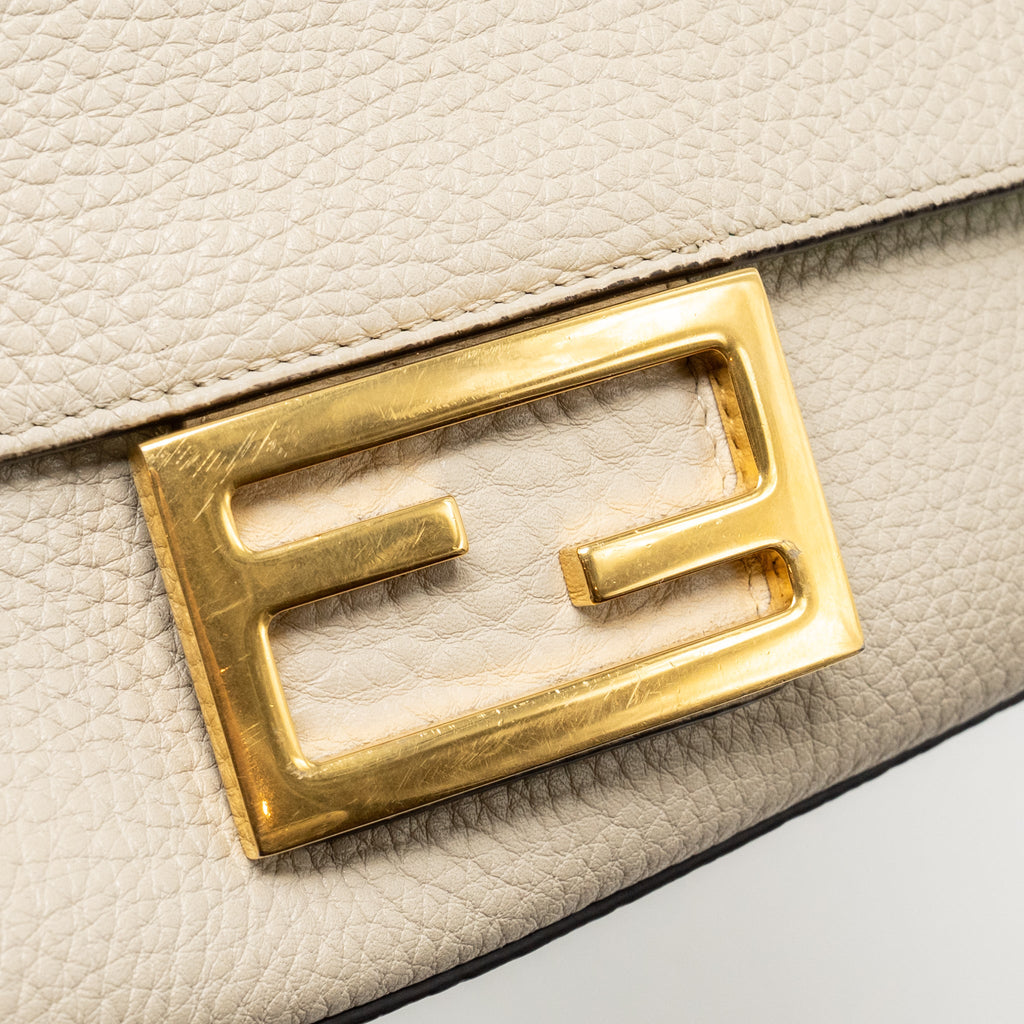 FENDI MINI BAGUETTE BAG CALFSKIN LIGHT BEIGE/GREEN GHW