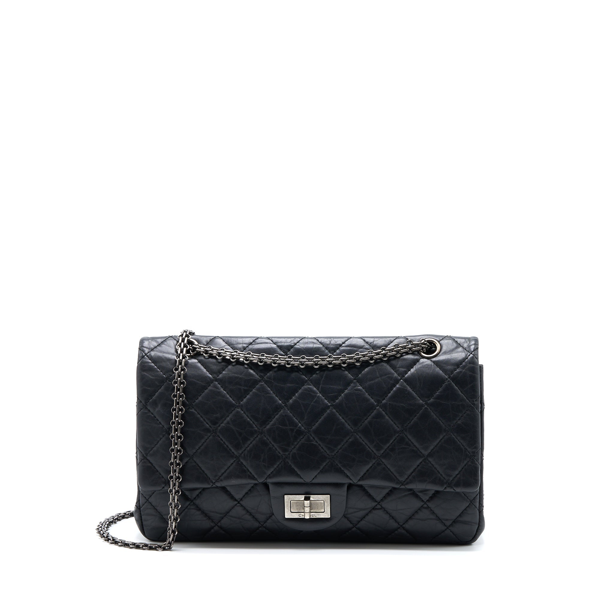 CHANEL 2.55 REISSUE 227 AGED CALFSKIN BLACK RUTHENIUM SHW