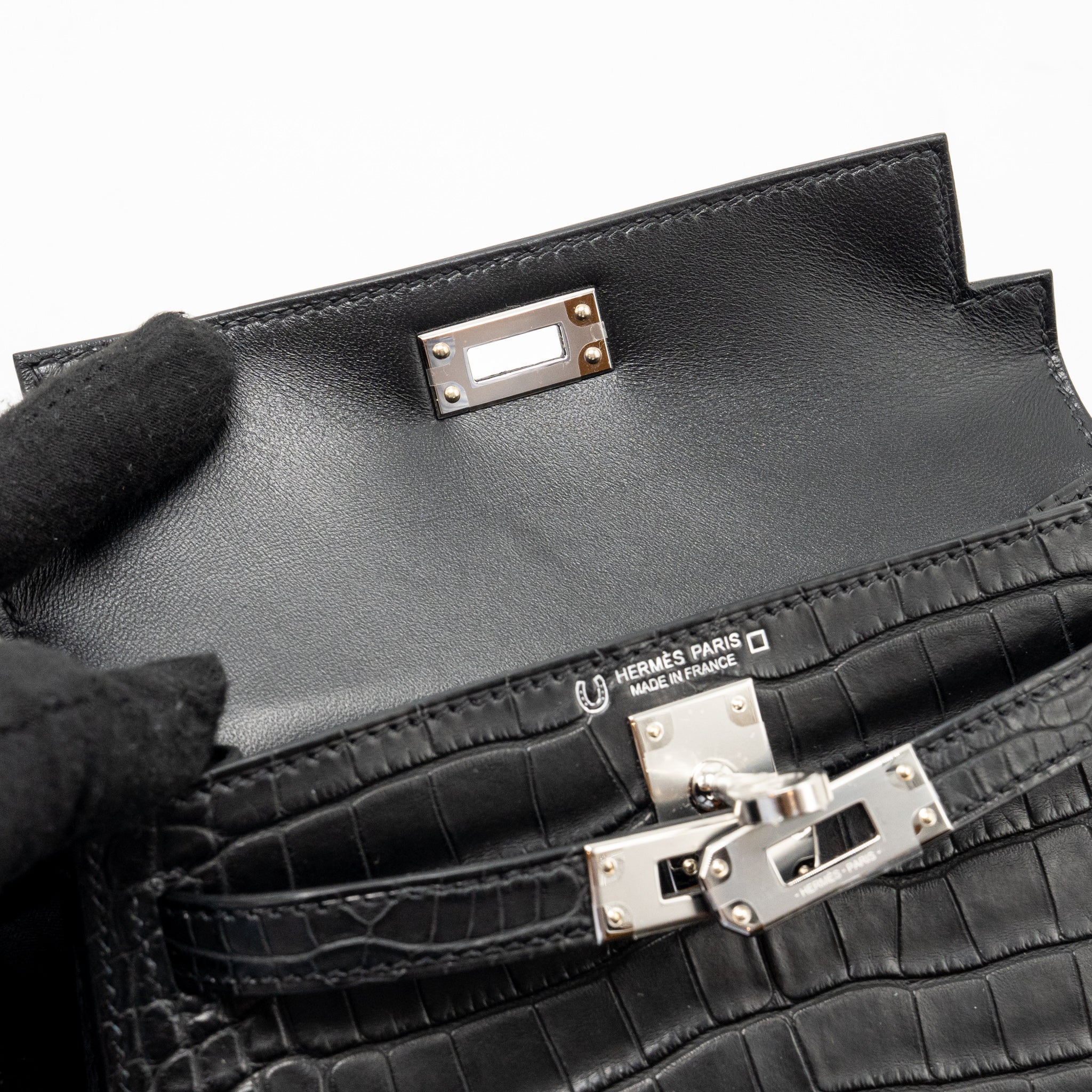 HERMES MINI KELLY II ALLIGATOR MISSSISSIPPIENSIS MATT BLACK SHW
