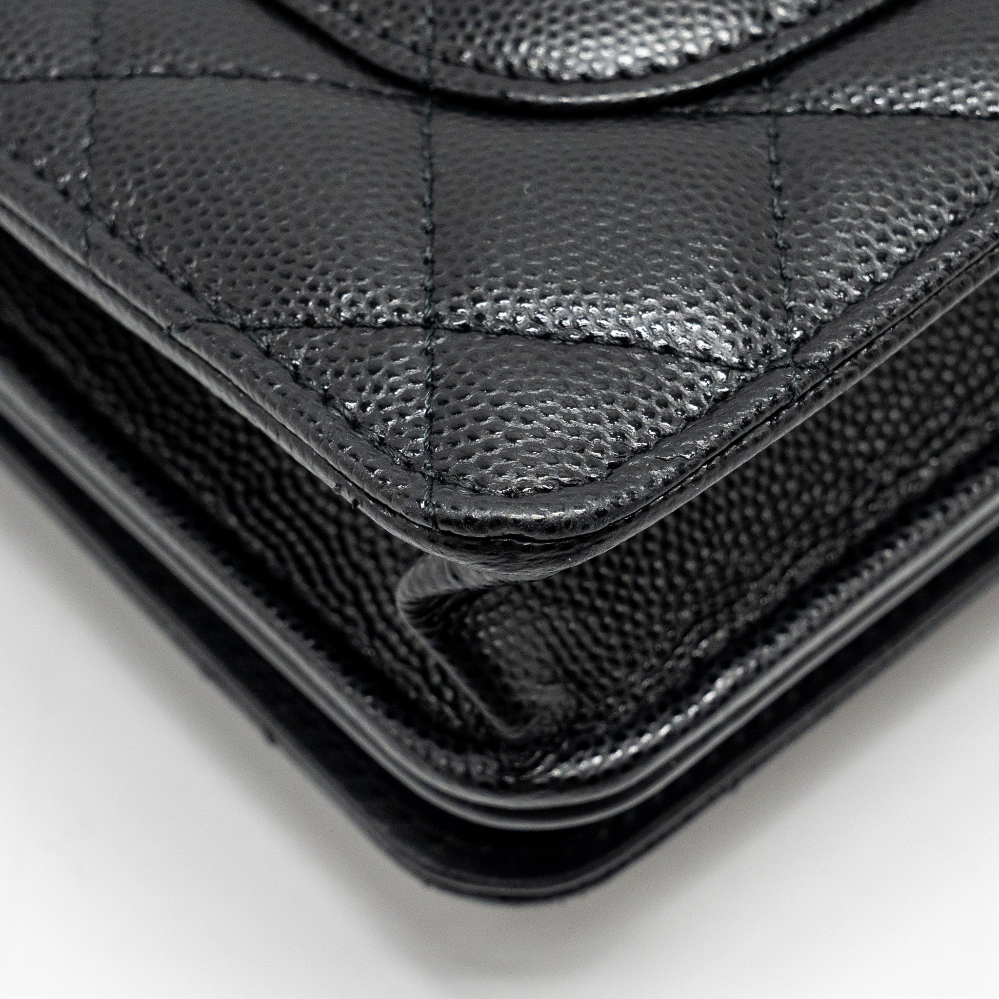 CHANEL FLAP WALLET WITH CHAIN CAVIAR BLACK GHW (MICROCHIP)