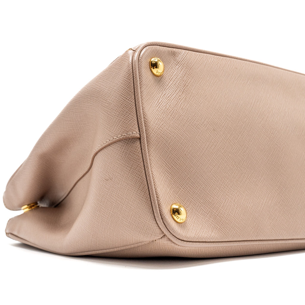PRADA FUOCO SAFFIANO LUX LEATHER MEDIUM DOUBLE ZIP TOTE LIGHT PINK GHW