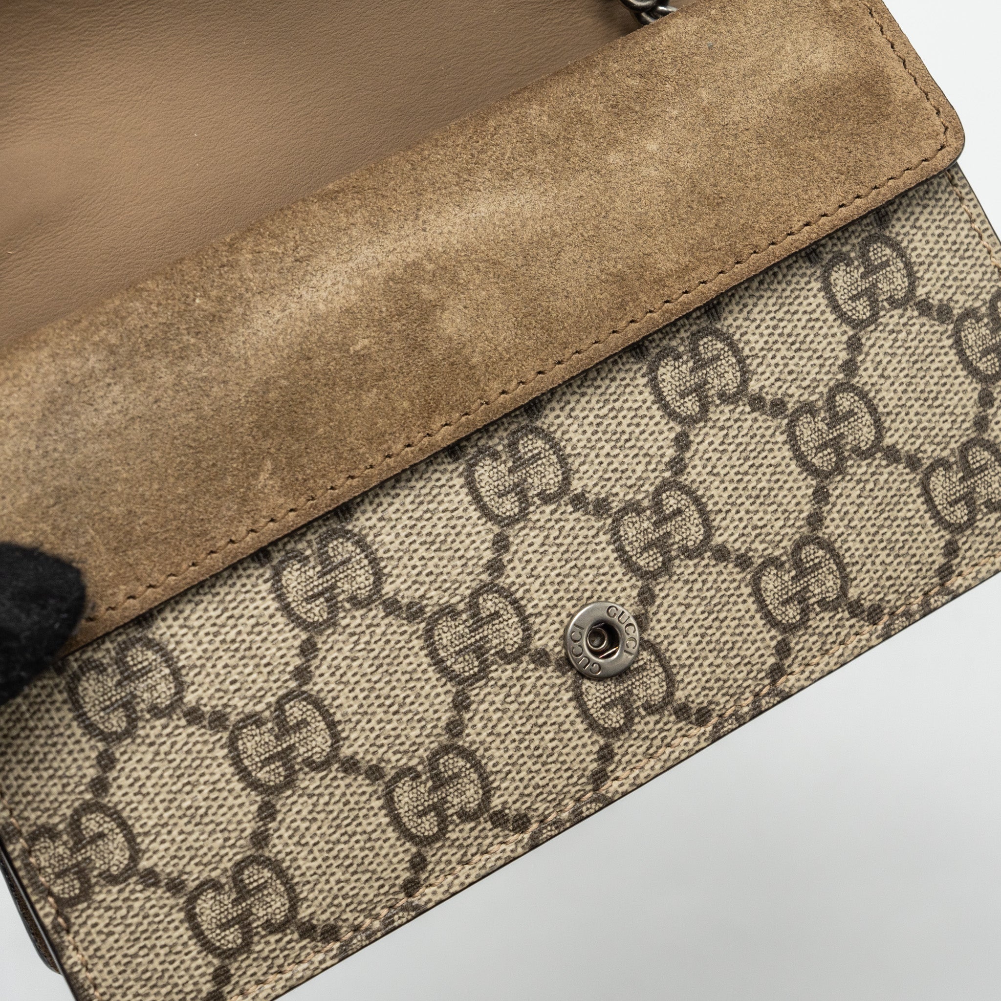GUCCI SUPER MINI DIONYSUS GG SUPREME CANVAS/SUEDE BROWN SHW