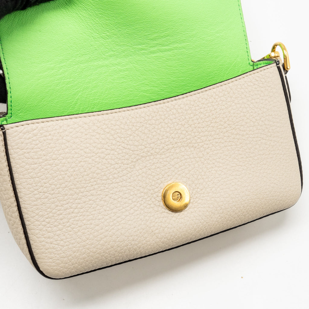 FENDI MINI BAGUETTE BAG CALFSKIN LIGHT BEIGE/GREEN GHW