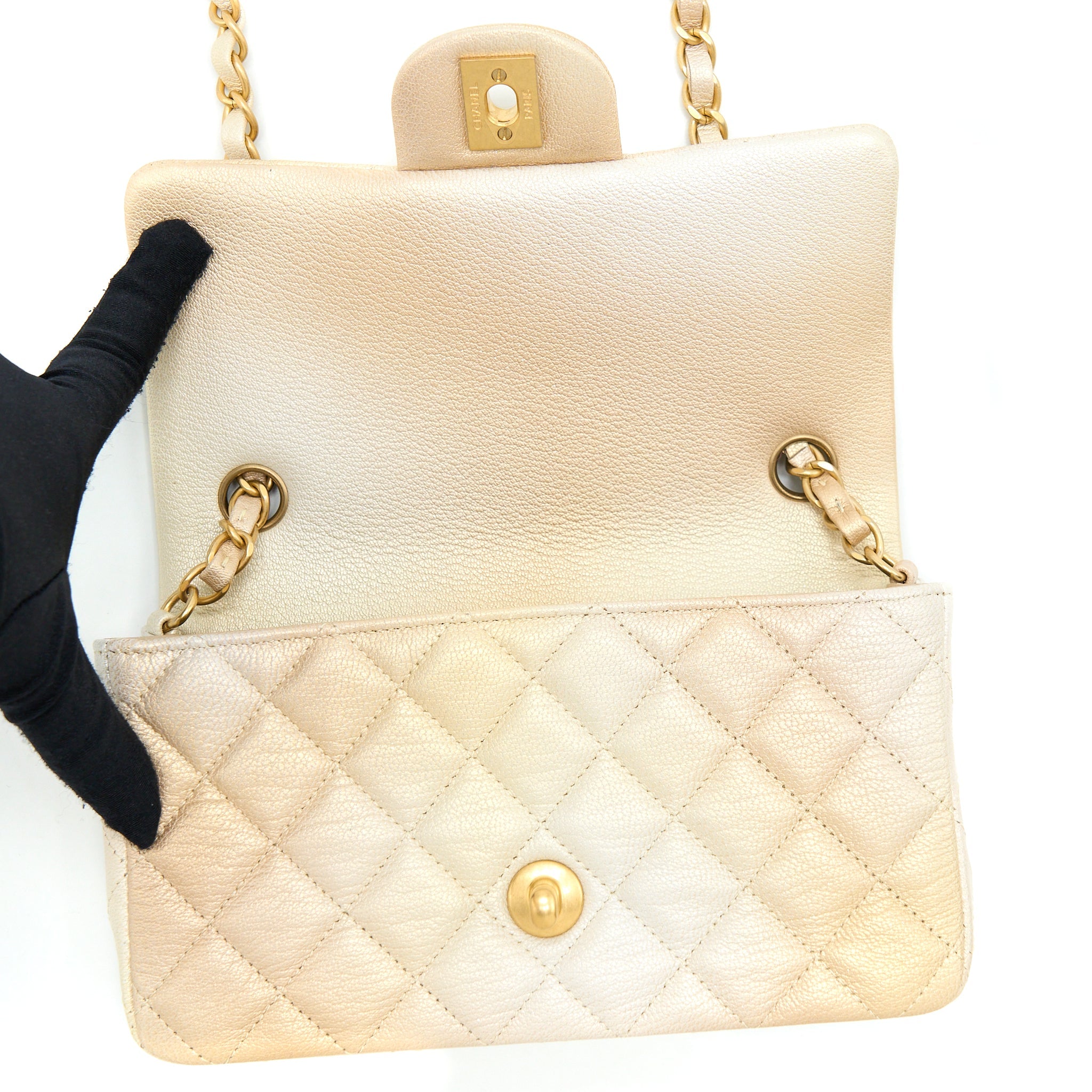 CHANEL 22C MINI RECTANGULAR FLAP BAG GOATSKIN OMBRE BEIGE BRUSHED GHW(MICROCHIP)