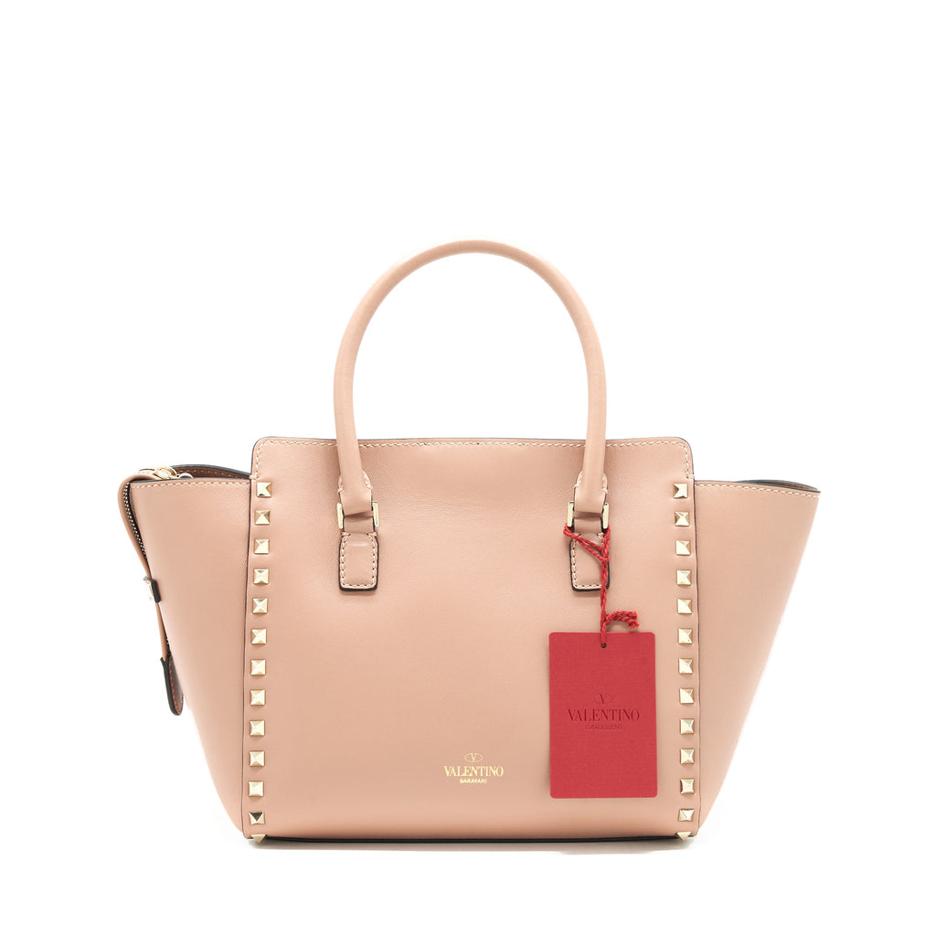 VALENTINO ROCKSTUD DOUBLE HANDLE TOTE BAG DUSTY PINK LGHW