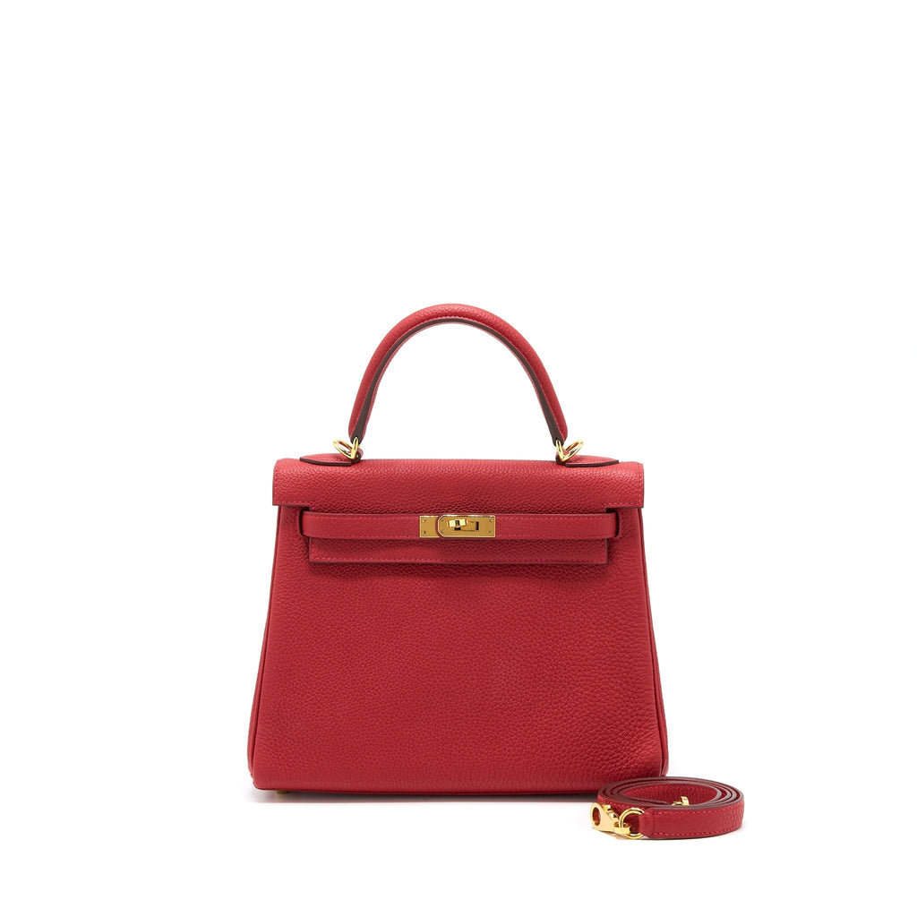HERMES KELLY 25 TOGO Q5 ROUGE CASAQUE GHW