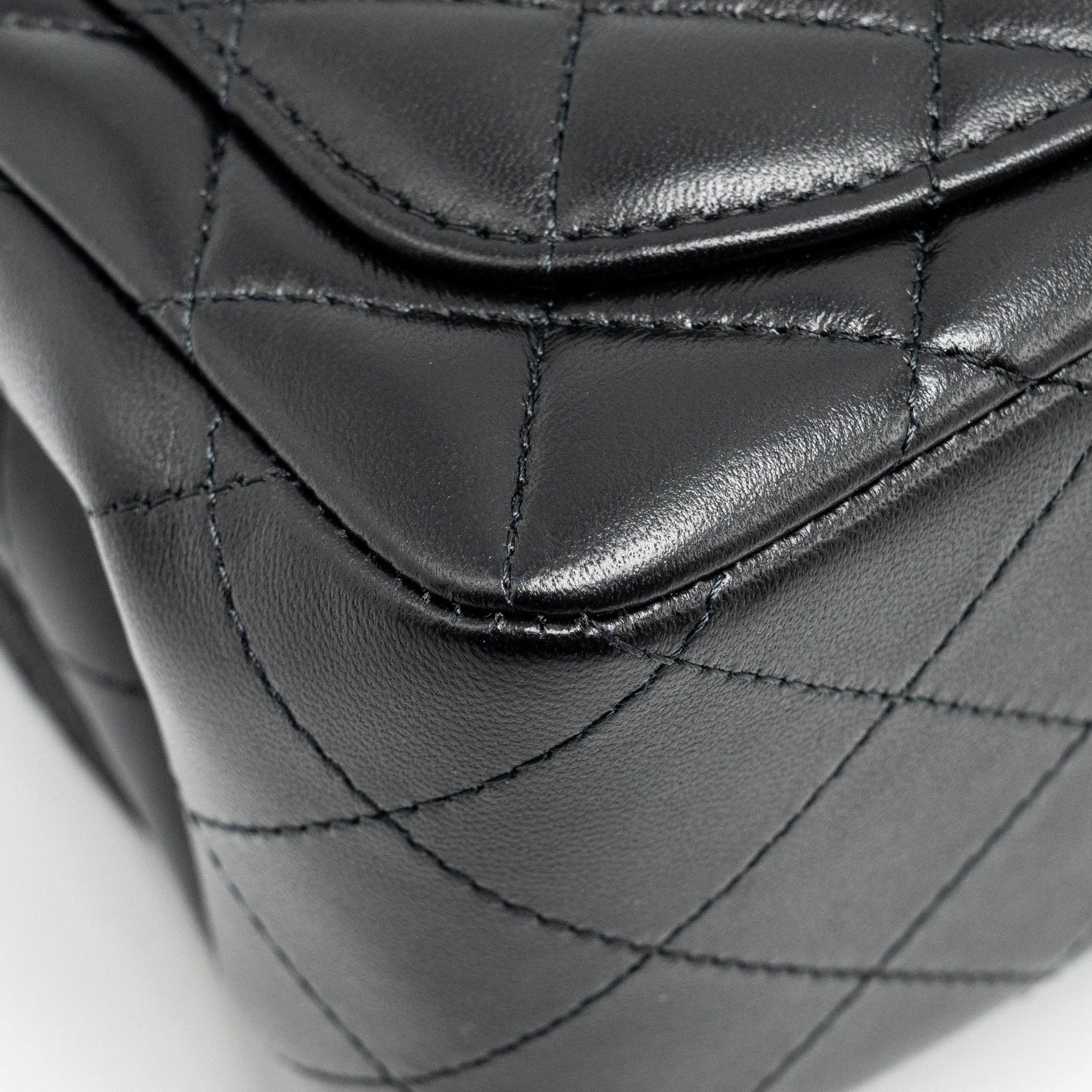 CHANEL MINI SQUARE FLAP BAG LAMBSKIN BLACK LGHW (MICROCHIP)