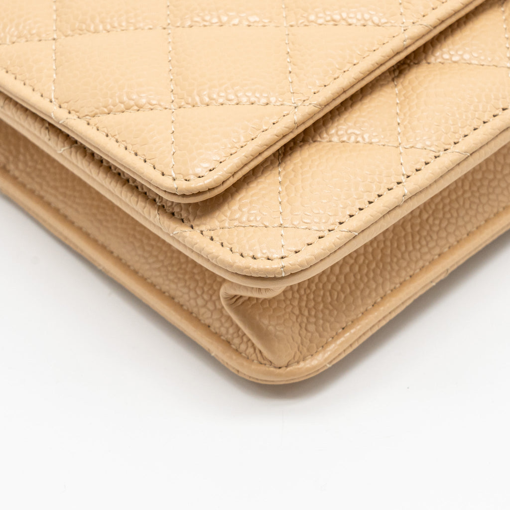 CHANEL CLASSIC WALLET ON CHAIN CAVIAR BEIGE GHW (MICROCHIP)
