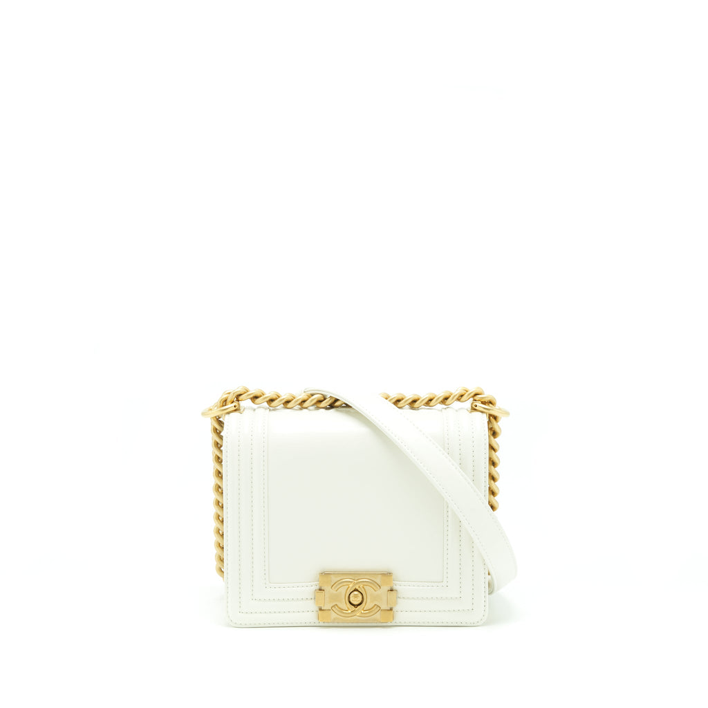CHANEL MINI BOY HANDBAG CALFSKIN WHITE GHW (MICROCHIP)
