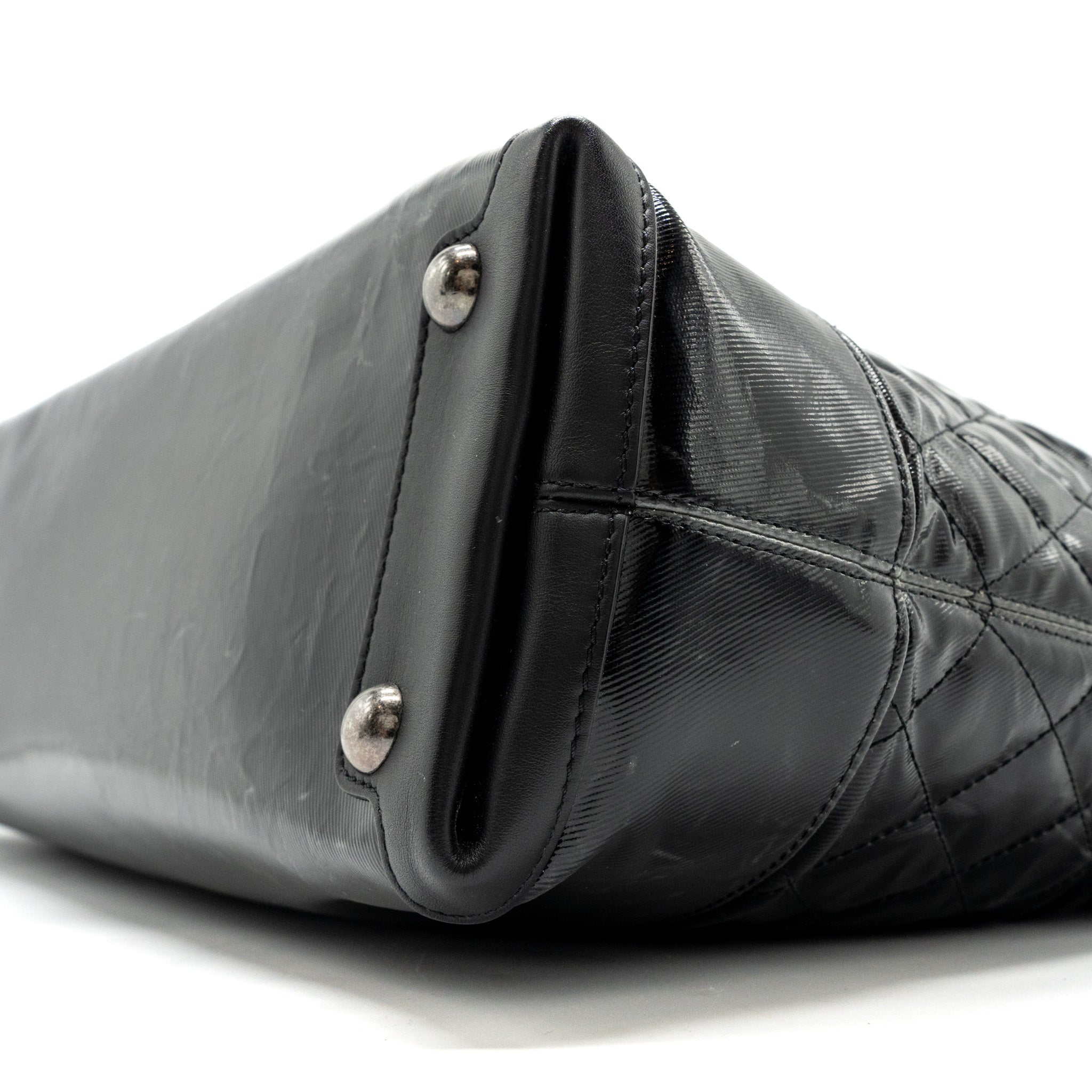 CHANEL GIANT ZIP SHOPPING BAG PATENT BLACK RUTHENIUM HARDWARE
