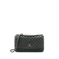CHANEL QUILTED FLAP BAG IRIDESCENT CALFSKIN DARK GREEN RUTHENIUM SHW