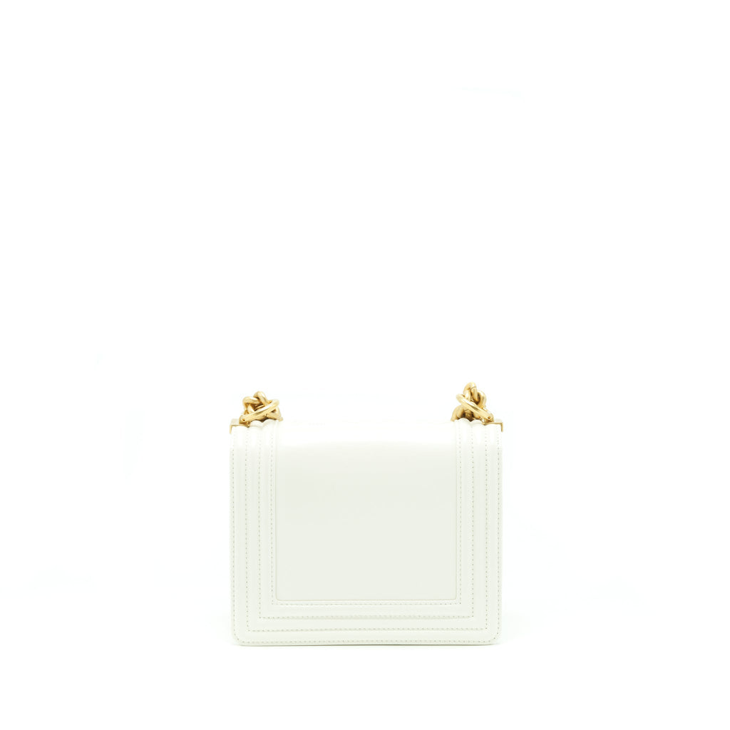 CHANEL MINI BOY HANDBAG CALFSKIN WHITE GHW (MICROCHIP)