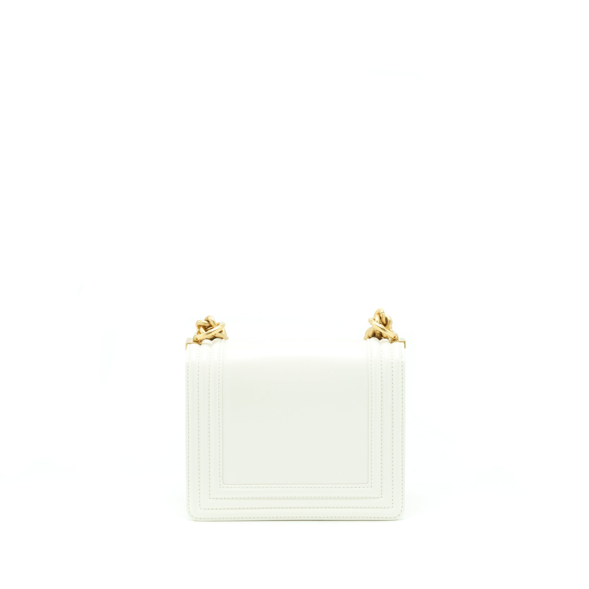 CHANEL MINI BOY HANDBAG CALFSKIN WHITE GHW (MICROCHIP)
