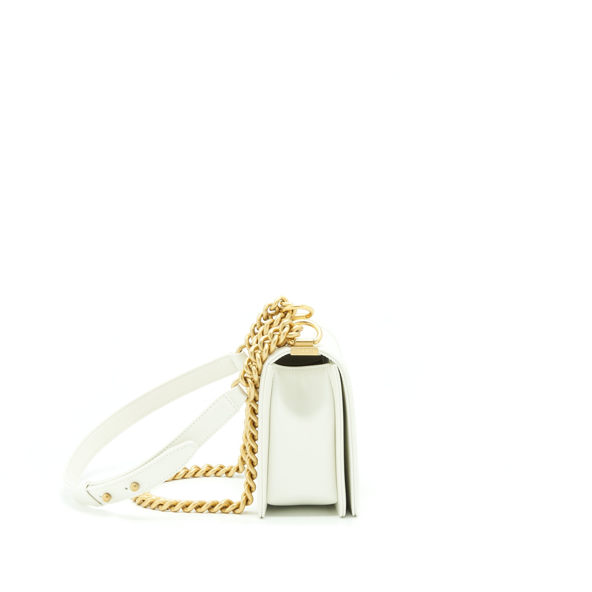 CHANEL MINI BOY HANDBAG CALFSKIN WHITE GHW (MICROCHIP)