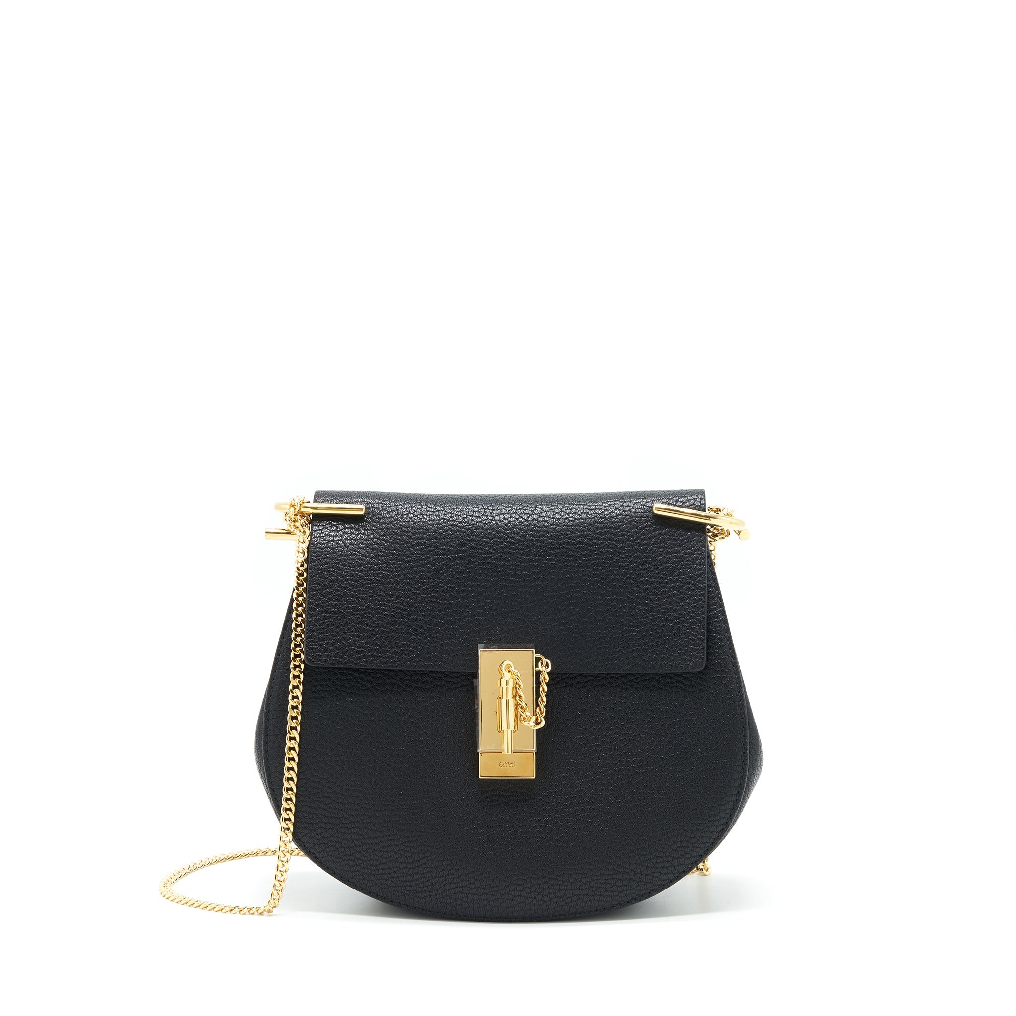 CHLOE DREW SHOULDER BAG GRAINED CALFSKIN BLACK GHW