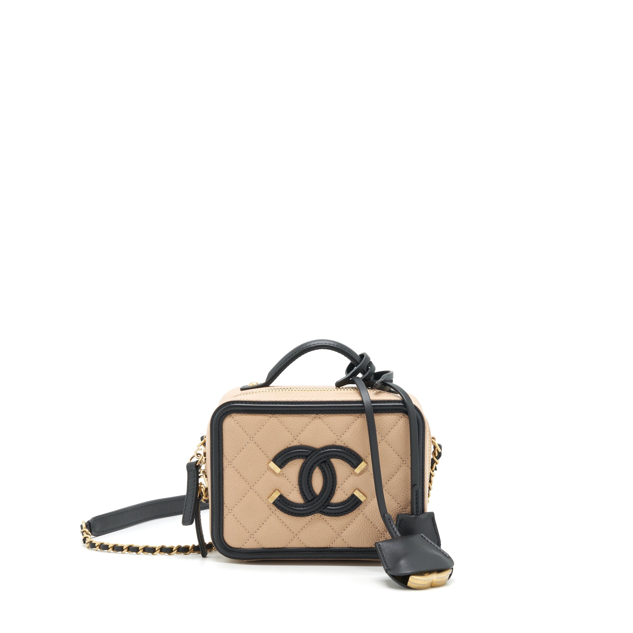 CHANEL MINI VANITY FILIGREE CAVIAR BEIGE / BLACK LGHW