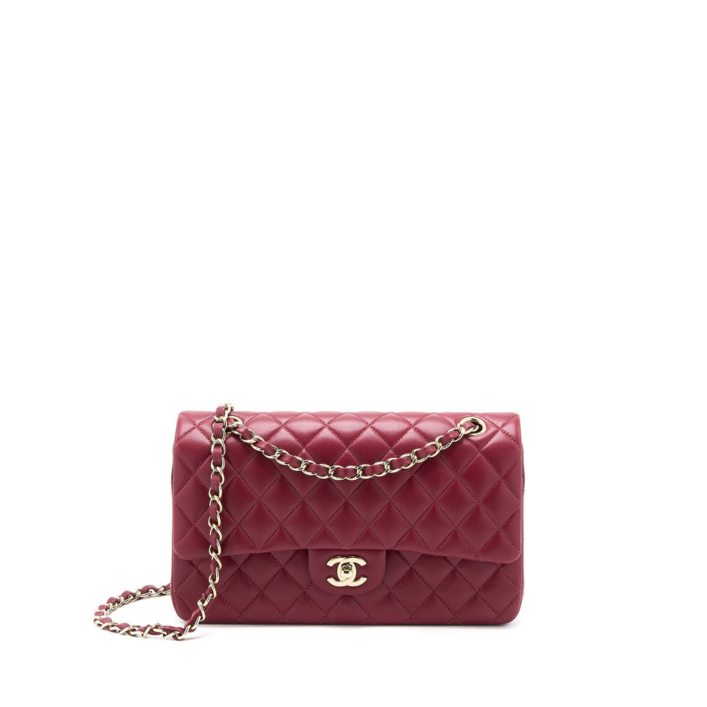 CHANEL MEDIUM CLASSIC FLAP BAG LAMBSKIN DARK RED LGHW (MICROCHIP)