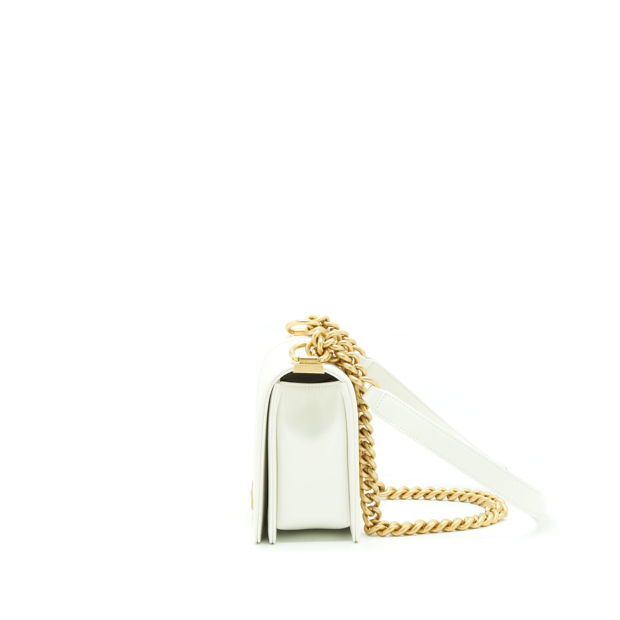 CHANEL MINI BOY HANDBAG CALFSKIN WHITE GHW (MICROCHIP)