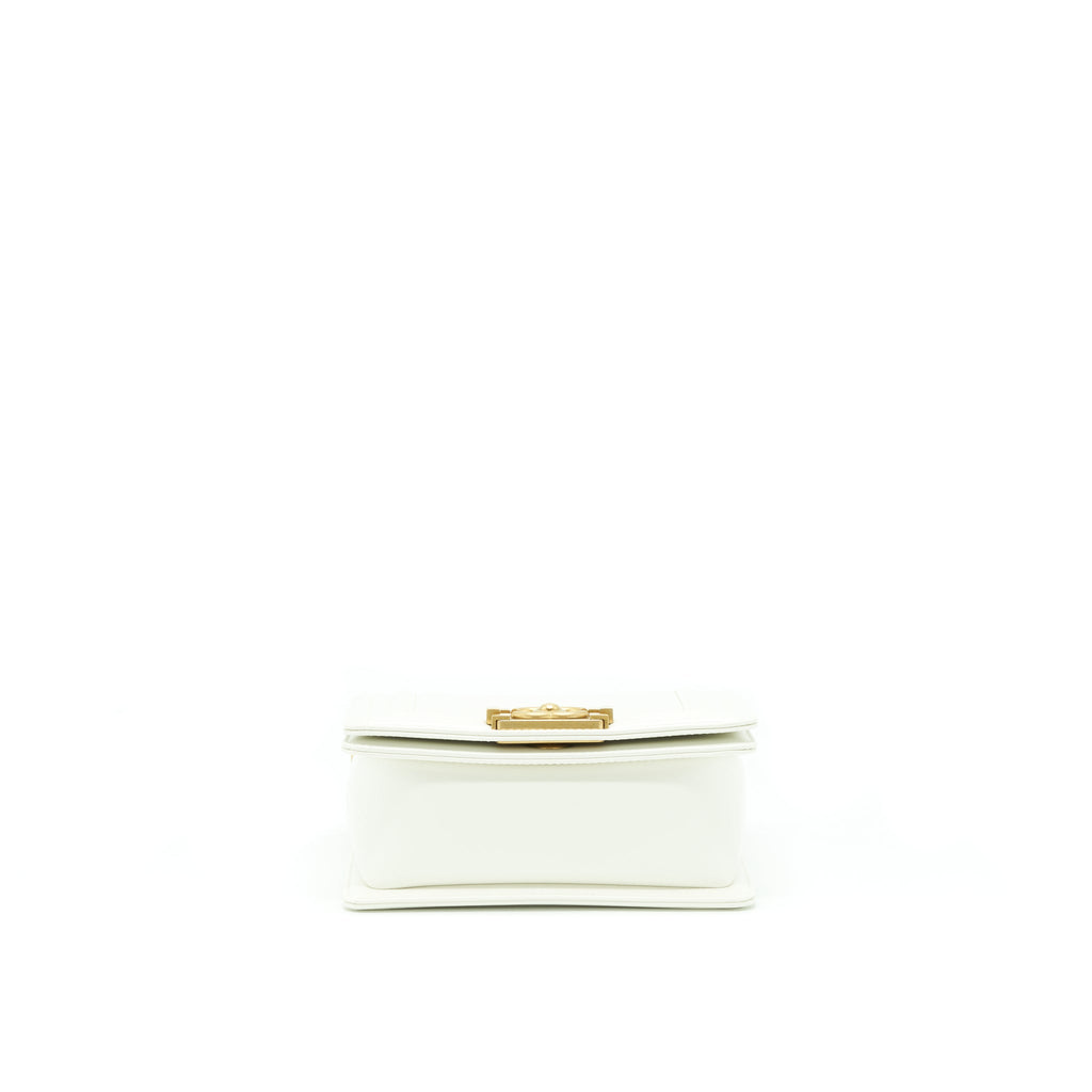 CHANEL MINI BOY HANDBAG CALFSKIN WHITE GHW (MICROCHIP)