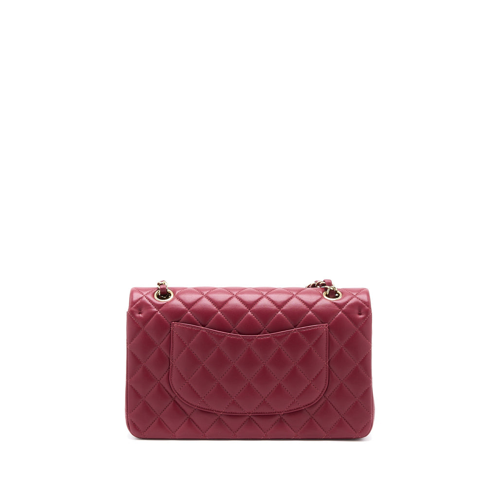 CHANEL MEDIUM CLASSIC FLAP BAG LAMBSKIN DARK RED LGHW (MICROCHIP)